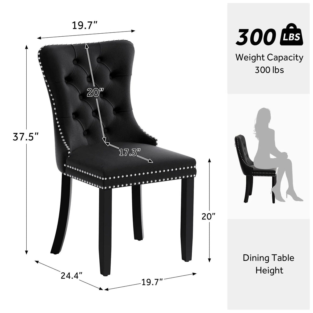 Chaise de salle à manger capitonnée en velours avec pieds en bois massif, lot de 6