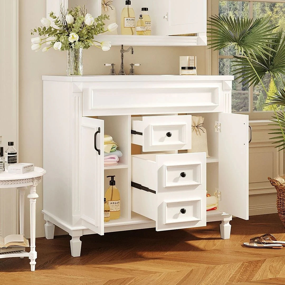 Meuble-lavabo moderne de 36 po avec vasque et armoire à miroir, 2 portes et 2 tiroirs