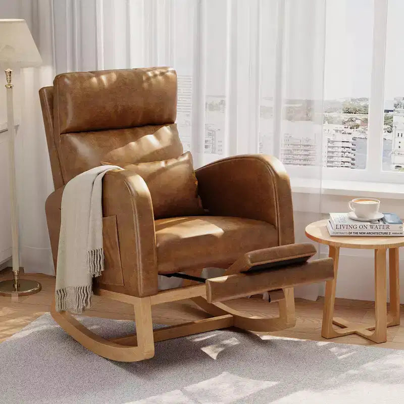 Fauteuil à bascule moderne avec oreiller et poches latérales, pour salon, chambre à coucher