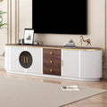 Meuble TV incurvé au sol de 70,8 po avec 3 tiroirs, meuble TV décoratif à 3 portes pour téléviseurs jusqu'à 80 po, console média
