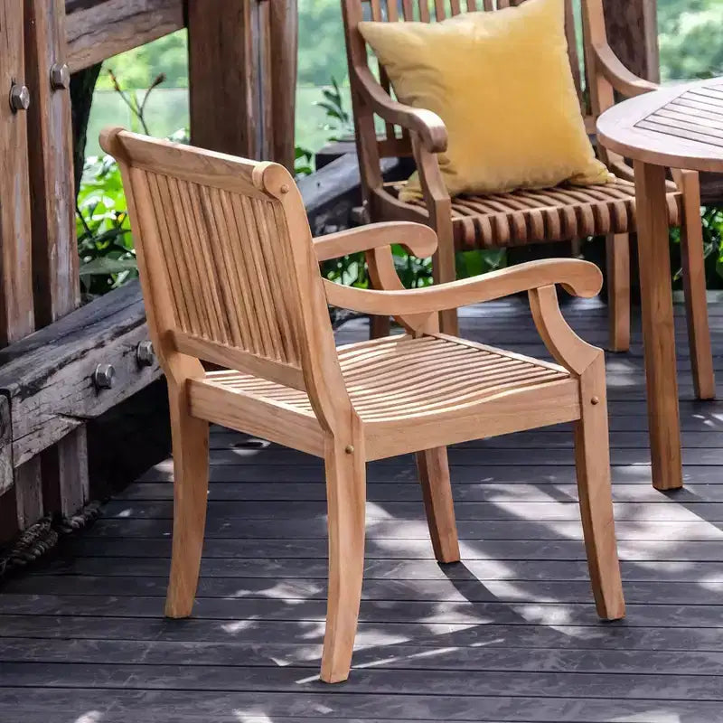 Chaise de salle à manger d'extérieur Sonoma Lane Rockport en bois de teck beige - Résistante aux intempéries avec coussin en mousse