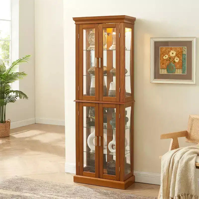 Vitrine, meuble vitrine avec 6 étagères réglables et portes en verre trempé, meuble haut pour salon, chambre à coucher